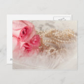 Rozen en parels met veren briefkaart (Voorkant / Achterkant)