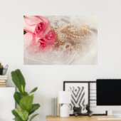 Rozen en parels met veren poster (Thuiskantoor)