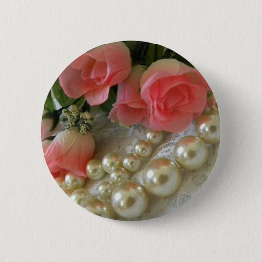 Rozen en parels ronde button 5,7 cm (Voorkant)