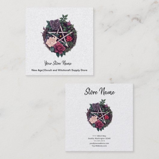 Rozen en Pentagram Vierkant Visitekaartje (Voorkant / Achterkant)