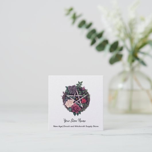 Rozen en Pentagram Vierkant Visitekaartje (Staand voorkant)