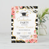 Rozen- en Perl Graduation Party Kaart (Staand voorkant)