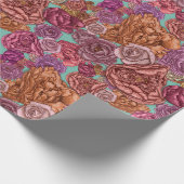 Rozen en pinda's met handgetekende bloem op munt cadeaupapier (Hoek)