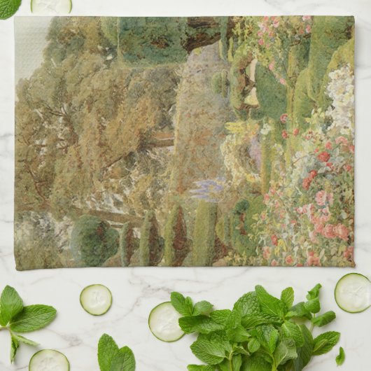 Rozen en Pinks van Elgood, Engelse tuin Theedoek (Gevouwen)