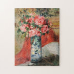 Rozen en pioenen in een vaas | Renoir Legpuzzel<br><div class="desc">Rozen en pioenen in een vaas (1876) van Pierre-Auguste Renoir (1841-1919) is een weelderig en sensueel stilleven dat de liefde van de impressionistische meester voor kleur, licht en natuurschoon vastlegt. Het boeket overloopt met zachte, volle bloemen - rozen en pioenen weergegeven in stralende roze, rood en romig wit - losjes...</div>