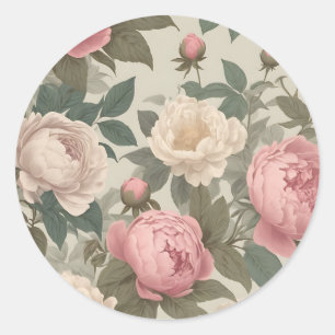 Rozen en pioenen in gedempt stof Ronde Sticker