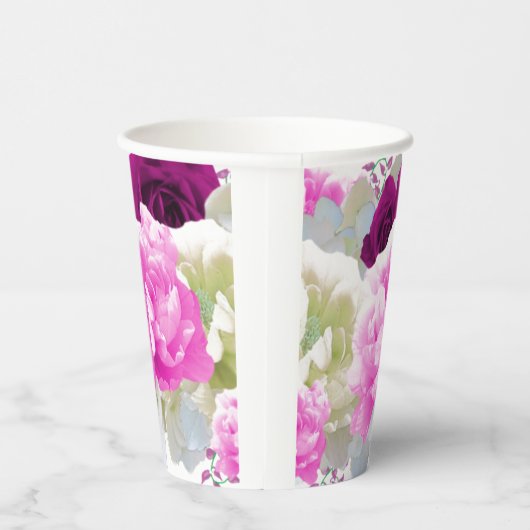 Rozen en Pioenrozen Bloemen Papieren Bekers (Rechts)