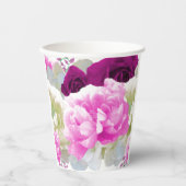 Rozen en Pioenrozen Bloemen Papieren Bekers (Voorkant)