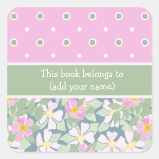 Rozen en Polka Dots: Blad van 20 Boekplaten Vierkante Sticker (Voorkant)