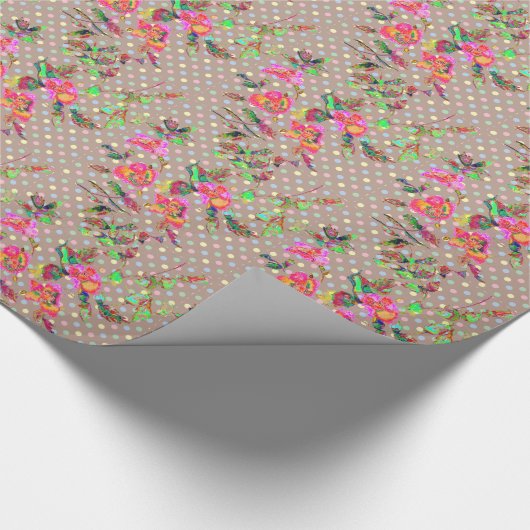 Rozen en polka-stippen cadeaupapier (Hoek)