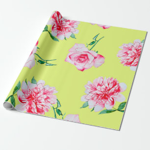 Rozen en pony waterverf illustratie patterna cadeaupapier