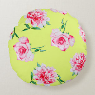 Rozen en pony waterverf illustratie patterna rond kussen