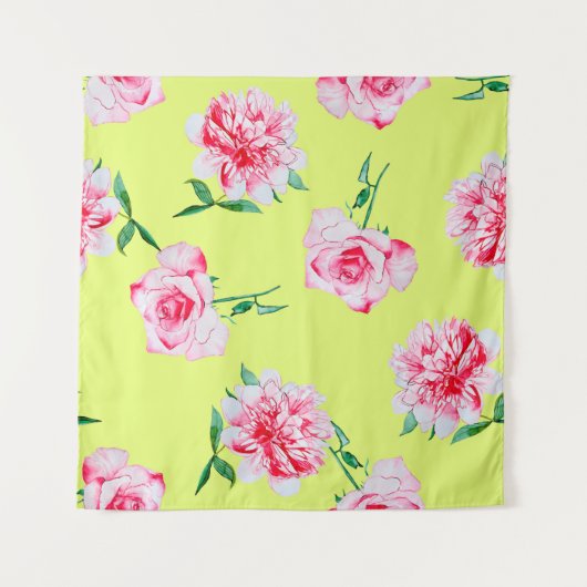 Rozen en pony waterverf illustratie patterna wandkleed (Voorkant)