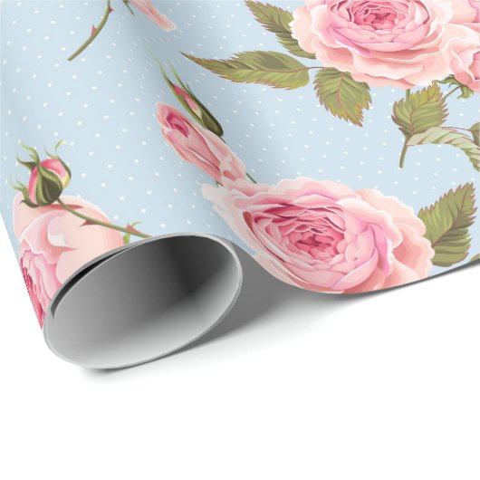 Rozen- en poolpuntenpatroon cadeaupapier (Rol Hoek)