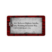 Rozen en rode keitjes rond de zijde etiket (Voorkant)