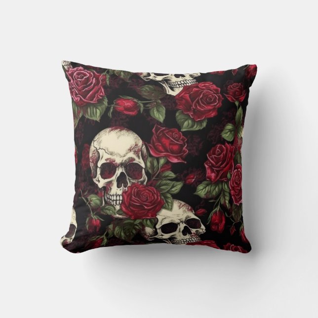 Rozen en rode rozen Gothic Floral Kussen (Voorkant)