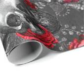 Rozen en rode rozen op grijs cadeaupapier (Rol Hoek)