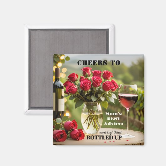 Rozen en Rode Wijn Grappige Moeder Magneet (Voorkant / Achterkant)