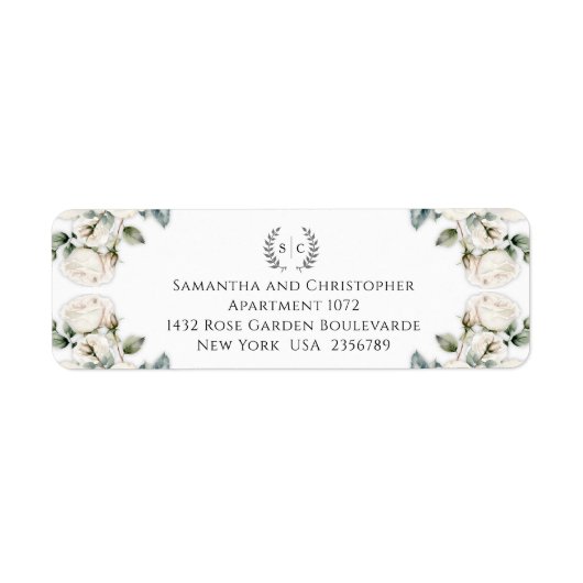 Rozen en Romance Monogrammed Retouradres Etiket (Voorkant)