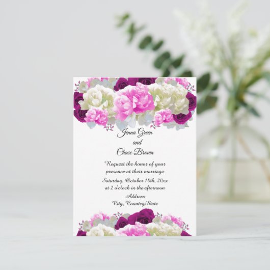 Rozen en roze pinda's - uitnodiging tot het indien (Staand voorkant)