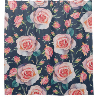 Rozen en rozenknoppen: Bloemen naadloos. Douchegordijn