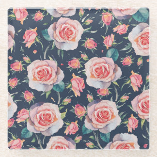 Rozen en rozenknoppen: Bloemen naadloos. Glazen Onderzetter