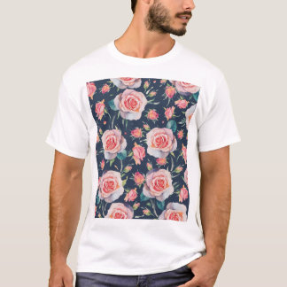 Rozen en rozenknoppen: Bloemen naadloos. T-shirt
