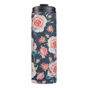 Rozen en rozenknoppen: Bloemen naadloos. Thermosbeker