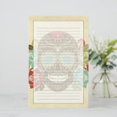 Rozen en schedel, kleurrijke dag van de dode kaart (Staand voorkant)