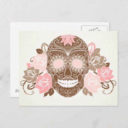 Rozen en schedel, kleurrijke dag van de dode Kaart (Voorkant / Achterkant)