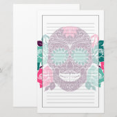 Rozen en schedel, kleurrijke dag van de dode Kaart (Voorkant / Achterkant)