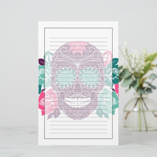 Rozen en schedel, kleurrijke dag van de dode Kaart (Staand voorkant)