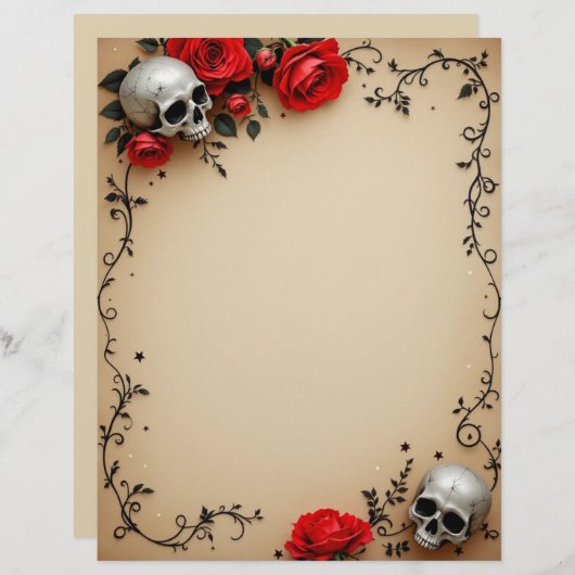Rozen en schedel op perkament briefhoofd (Voorkant / Achterkant)