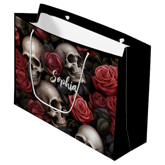 Rozen en schedels groot cadeauzakje (Voorkant Gekanteld)