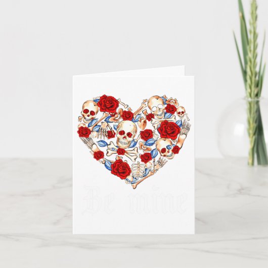 Rozen En Schedels Hart Gotische Stijl Valentijnsda Kaart (Voorkant)