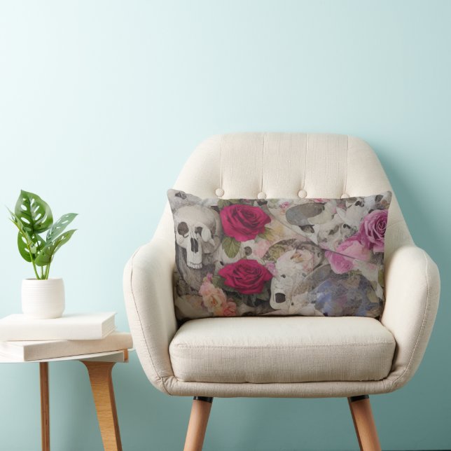Rozen en schedels kussen (Stoel)