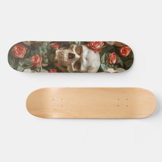Rozen en schedels ontwerp persoonlijk skateboard (Horizontaal)