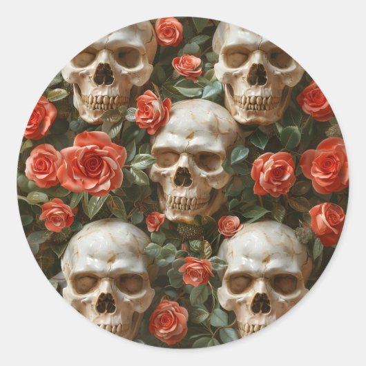 Rozen en schedels ontwerp ronde sticker (Voorkant)