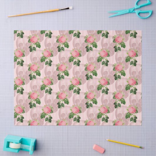 Rozen en schedels op roze ontkoppeling tissuepapier (Craft)
