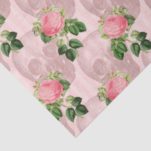 Rozen en schedels op roze ontkoppeling tissuepapier (Detail)