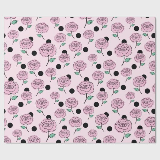 Rozen en stippen. cadeaupapier (Vlak)