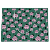 Rozen en stippen op donkergroen. groot cadeauzakje (Voorkant)