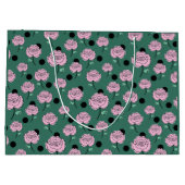 Rozen en stippen op donkergroen. groot cadeauzakje (Achterkant)