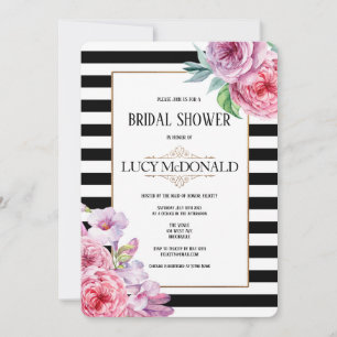 Rozen en strepen Bridal Shower Uitnodiging