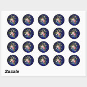 ROZEN EN STROMEN IN BLAUW RONDE STICKER (Vel)