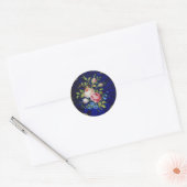 ROZEN EN STROMEN IN BLAUW RONDE STICKER (Envelop)