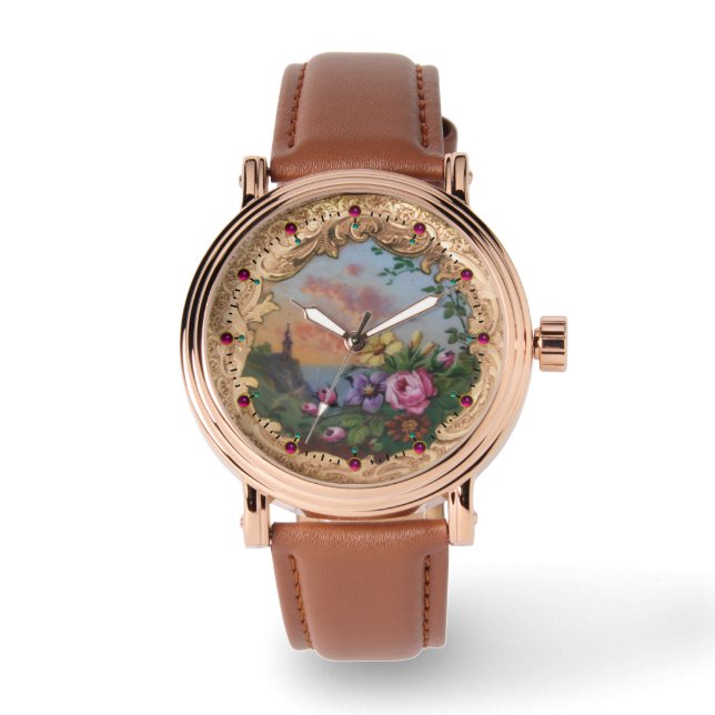  ROZEN EN STROMEN MET LANDSCHAP HORLOGE (Voorkant)