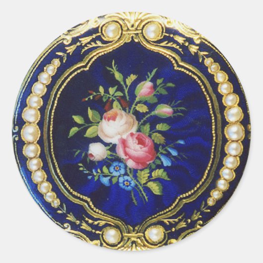  ROZEN EN STROMEN MET PEARLS RONDE STICKER (Voorkant)