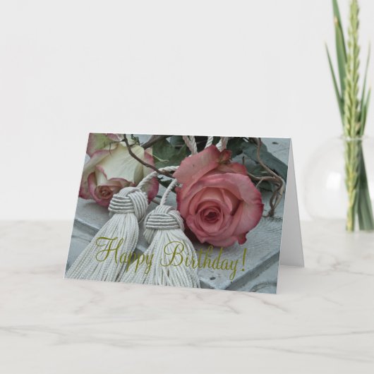 Rozen en Tassels Happy Birthday Kaart (Voorkant)