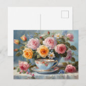 Rozen en theekopje  briefkaart (Voorkant / Achterkant)
